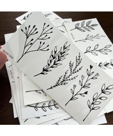 Kotbs Realistic Tiny Branch Black Flower Temporary Tattoos - Pack of 18 Sheets | Small Bouquet Wild Plant Floral Fake Tattoos for Women, Girls, and Kids - Buy Online on GoSupps.com
