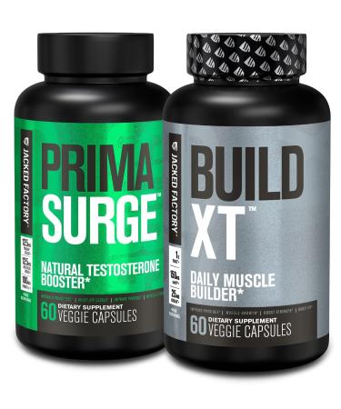 Jacked Factory PRIMASURGE Testosterone Booster for Men (60 Capsules) & Build-XT Daily Muscle Builder & Performance Enhancer | Muscle Building Supplements for Muscular Strength & Growth