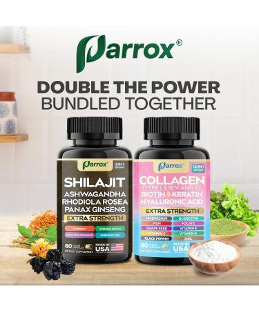 Parrox Adaptogen & Beauty Bundle Rhodiola Panax Ginseng Ashwagandha Cordyceps Turmeric Collagen Biotin Keratin MSM Hyaluronic Acid Zinc Quercetin Vitamin C A & E Folate Magnesium - Buy Online on GoSupps.com