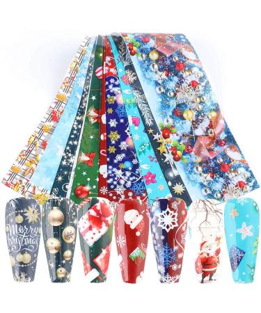Christmas Nail Stickers -10 Sheets Christmas Nail Foil Transfers Stickers Snowflake Snowmen Santa Christmas Tree Elk Nail Decals DIY Nail Art Tips for Manicure Tips Wraps Nail Manicure Decoration (Blue)