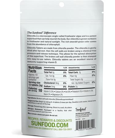 Sunfood Chlorella Tablets 250mg - 228 Count - Superfood for Health | 2 oz (57g) - Buy Online on GoSupps.com