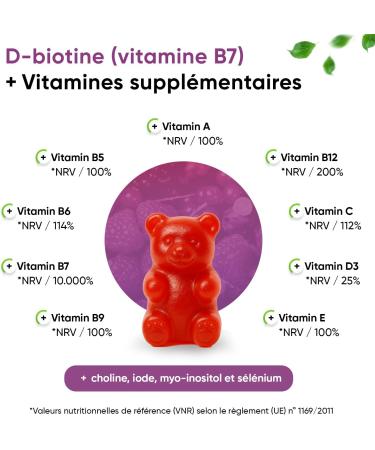 Biotine 150 oursons g lifi s 5 000 g Approvisionnement pour 5 mois Vitamines A B5 B6 B9 B12 C D3 E zinc Saveur multifruits 100% v g talien Haute biodisponibilit  - Buy Online on GoSupps.com