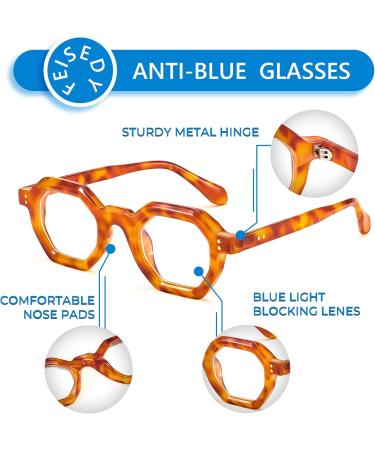 FEISEDY Retro Octagon Blue Light Glasses for Women & Men - Vintage Polygon Anti-Glare Eyewear B0102 Leopard 44mm - International Shipping Available - Buy Online on GoSupps.com