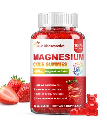Magnesium Oxide Gummies 400mg Muscle Relaxation & Nerve Support for Adults and Kids Magnesium Oxide with Stevia & Fruit Extract Vegan Non-GMO Gluten-Free 60 Gummies Strawberry 60 Count (Pack of 1)