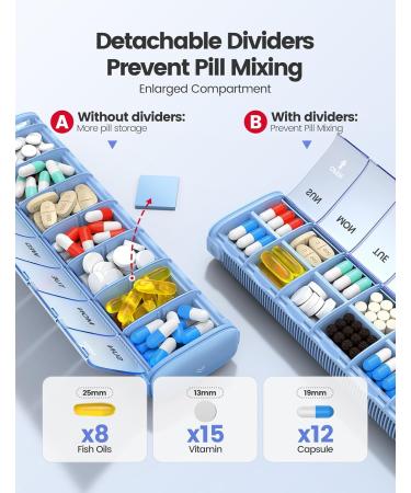 Vaydeer 7 Day Weekly Pill Organizer - Metal Travel Pill Case for Supplements Pills Vitamins & Medication - Large Capacity Gray Pill Box - Buy Online on GoSupps.com
