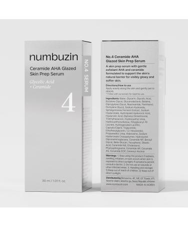 numbuzin No.4 Ceramide AHA PHA Glazed Skin Prep Serum Gentle Exfoliating Serum with Glycolic Acid & PHA for Smooth Texture & Glass Skin Glow 1.01 fl oz - Buy Online on GoSupps.com