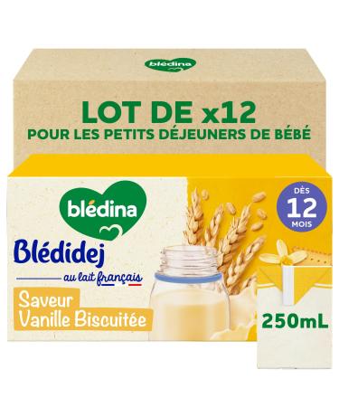 Bl dina Bl didej C r ales b b Biscuit Saveur Vanille - D s 12 Mois - Lait b b pour petit-d jeuner - Source de Calcium Vitamine C Fer Om ga 3 (ALA) - Format Pratique x12 briques 250 mL Biscuit Vanille 250.00 ml (Lot de 12)