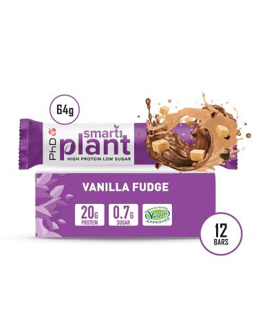 PhD Nutrition Smart Plant Protein Bar - Vegan Snack High Protein Low Sugar Macro-Friendly 12 Pack (64g) Vanilla Caramel Taste - Buy Online on GoSupps.com
