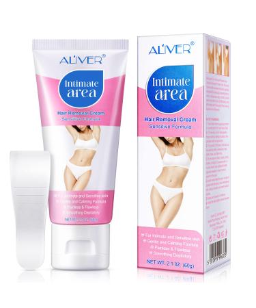 Cream for hair removal for the genital area armpits arms legs face and bikini zone sensitive formula gentle and soothing formula suitable for all skin types 2.1 0Z white