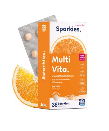 NovaBoost - Sparkies Multi Vita - Drinking Food Supplement - Multivitamins, Vitamin C, Zinc, Magnesium - Effervescent Microbeads - Orange Flavor - Sugar Free - x36