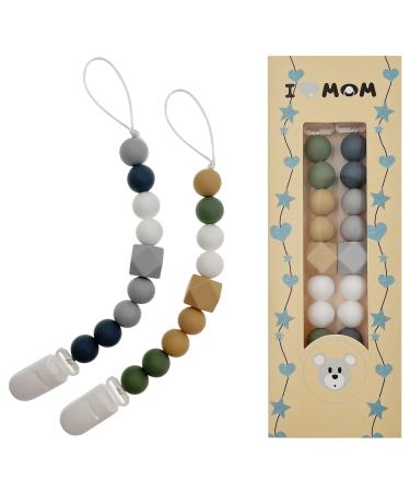 Leo Tube Pacifier Clip Holder for Boys and Girls Fits for Most Pacifier Binkie Styles & Baby Teethers 2-Pack (Green+Gray)