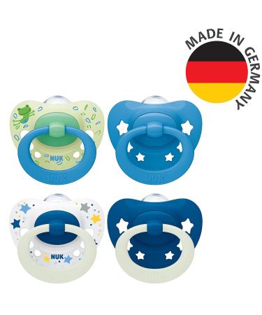 Nuk Signature Day & Night Baby Casing - BPA-Free Heart-Shaped Pacifiers (6-18 Months) | 4 Blue Pieces | Calms 95% of Babies | Glows in the Dark | Ideal for International Shipping - Buy Online on GoSupps.com