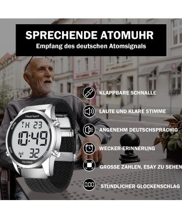 HORKENT Atomic Digital Talking Watch German Speech Big Numbers Radio-Controlled Ideal for Seniors & Visually Impaired Nylonschwarz - Buy Online on GoSupps.com