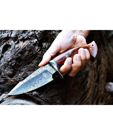 BigCat Handmade Damascus Hunting Knife with Sheath - 10' Fixed Blade Walnut Handle | EDC Survival Knife for Men - Buy Online on GoSupps.com