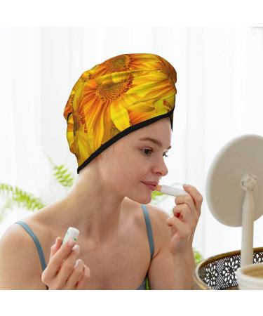 Quick-Dry Hair Towel Wrap with Button - 3D Sunflowers | Hair Turban for Fast Drying | Premium Towel for International Shipping - Buy Online on GoSupps.com
