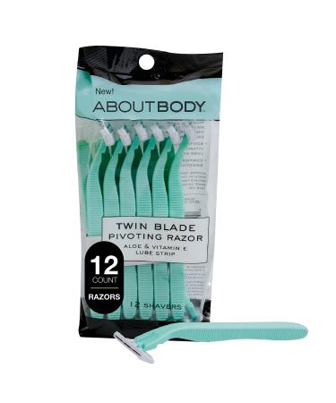 Kai About Face Body Twin Blade Pivoting Disposable Razors 12 Shavers for Women Curve-Hugging Pivoting Head with Aloe & Vitamin E Strip, Shaving Razors for Women