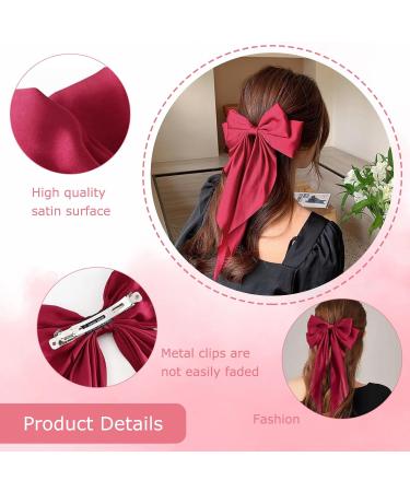 DHWEKU 3 Pieces Hair Clips with Big Bow Soft Silky Satin Hair Clip Long Tail French Ribbon Hairpins 90s Bowknot Clip for Party Christmas Women Girls - Buy Online on GoSupps.com