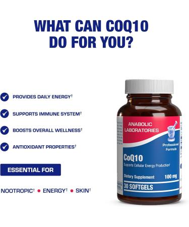 High Absorption CoQ10 100mg Softgels - Clinical Formula Coenzyme Q10 100mg for Skin Heart Energy Antioxidant and Brain Support - Easy to Swallow - Made in the USA in cGMP Facilities - 30 Servings - Buy Online on GoSupps.com