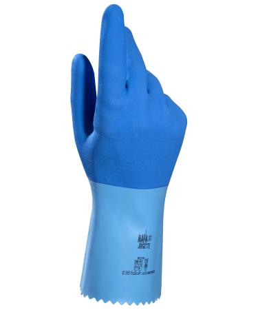 JERSETTE 301 Latex Chemical Resistant Cleaning Gloves Waterproof Kitchen Dishwashing Floor Household Industrial Plastering Washable/Reusable Blue Size 9 Large Protective Safety Gloves (1 Pair)