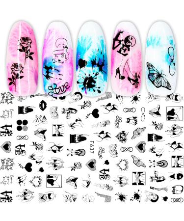 10 Sheets Geometry Nail Art Stickers Decals Self-Adhesive Black Heart Irregular Shaped Nail Supplies Nail Art Design Decoration Accessories - Buy Online on GoSupps.com