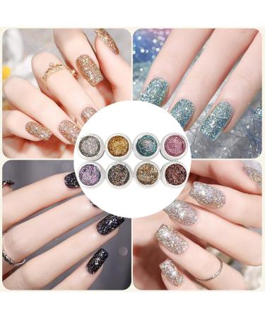 Holographic Reflective Glitter Gel 8 Colors Sparkly Shiny Flashing UV LED Nail Polish Set Glitter Gel Nail Polish Kit Sparkly Shiny Nail Gel for Nail Art DIY Home Salon Manicure - Buy Online on GoSupps.com