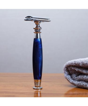 Premium Wet Manual Double Edge Safety Razor Set | Shaving Kit with Blades Brush & Bowl | Barbershop Grooming for Men - Blue - Buy Online on GoSupps.com