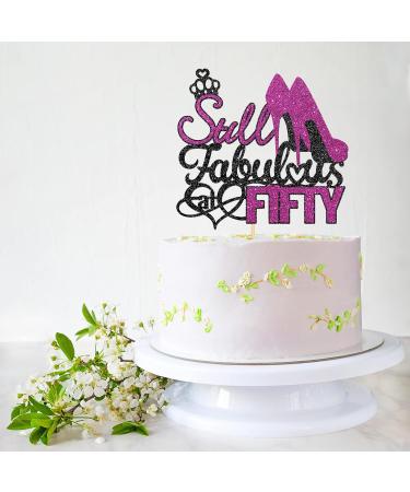 Still Fabulous at Fifty Cake Topper Happy 50th Birthday Party Decorations Woman 50th Anniversary - Cheers to 50 Years Theme Birthday Cake Decors Female Birthday Theme Party Supplies Black/Purple - Buy Online on GoSupps.com