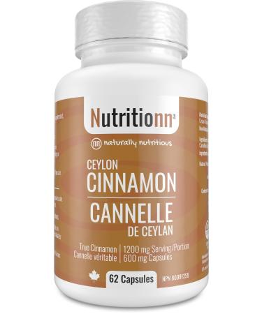 Ceylon Cinnamon by Nutritionn - 1200 mg Once-Daily 600 mg Capsules - 100% Pure Natural Premium Antioxidant Supplement