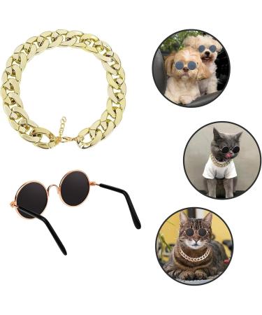Retro Cat Sunglasses with Rose Gold Chain - UV Protection Small Cat Glasses for Photos & Pet Decor - Buy Online on GoSupps.com