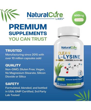 Natural Cure Labs Clean L-Lysine 600mg - 120 Capsules | Pure and Effective Formula - Buy Online on GoSupps.com