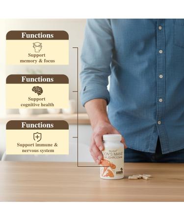 Bunkell Lion's Mane Capsules, 1,000mg Lions Mane Supplement Capsules for Brain Health Support, Mushroom Powder Extract for Focus, Cognitive & Immune Health Support, 120 Count - Buy Online on GoSupps.com