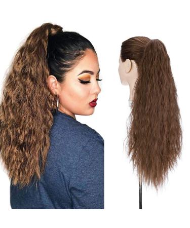 24" Corn Wave Ponytail Extension Claw Clip on Ponytails Wavy Curly Hair Extensions Jaw Pony Tail Hairpiece Light Brown 24inch (Pack of 1) Yaki-Light Brown