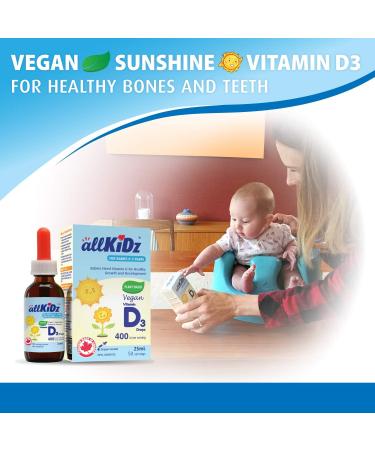 allKiDz Vegan Vitamin D3 Drops for Infants Babies Kids Children Plant-based 400 IU VD3 Liquid Supplement 25 Milliliter - Buy Online on GoSupps.com