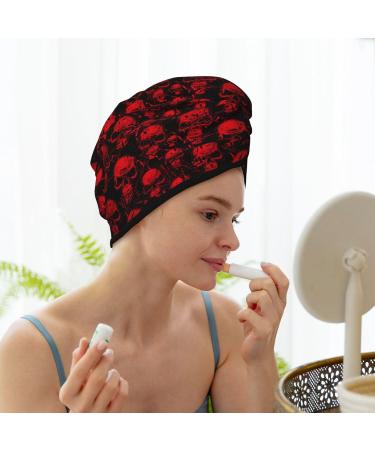 Premium Hair Towel Wrap - Quick Drying Turban with Button - Red Skulls Design - Buy Online on GoSupps.com