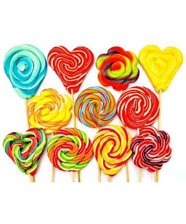 Rainbow Lollipops Swirly Lollies Kids Party Bags Cake Toppers Halal Vegan 4 Assorted Shapes (30)
