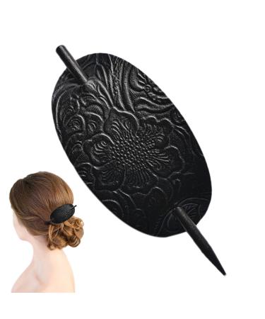 Leather Hair Barrette with Stick Faux Leather Hair Barrette Hair Tie Leather Hair Clip Genuine Leather Ponytail Holder for Gatherings Dating Parties Schools Weddings Travel and Daily Wear black