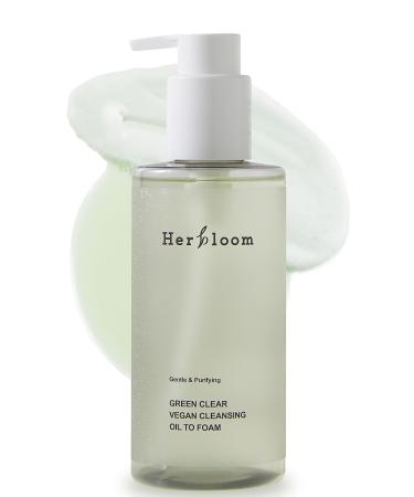 herbloom Green Clear Vegan Cleansing Oil to Foam - Korean Cleanser, pH Balanced Mild Foam Cleanser, Oil Based Cleanser, Sulfate Free, Vegan Skincare - 6.76 fl.oz.