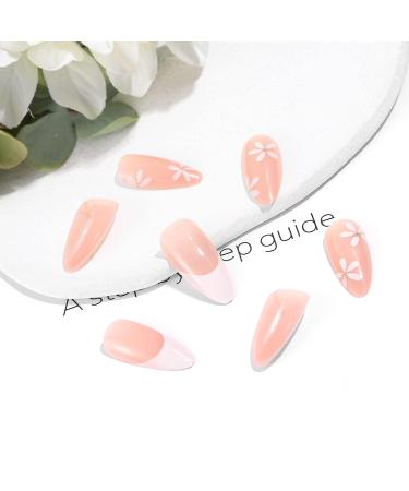 Sethexy Flower Almond False Nails - 24PCs Pink French Press-On Acrylic Nails for Women & Girls - Buy Online on GoSupps.com