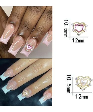 YOSOMK 24PCS Heart Nail Charms | White Pink 3D Pearls & Gems for Acrylic Nail Art Design - Buy Online on GoSupps.com