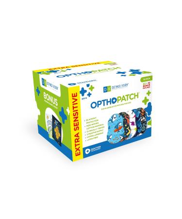 Kids Eye Patches - Fun Boys Design - 60+10 Bonus Latex Free Hypoallergenic Cotton Extra Sensitive Adhesive Bandages for Amblyopia & Cross Eye-3 Reward Chart Posters- OpthoPatch by Defined Vision