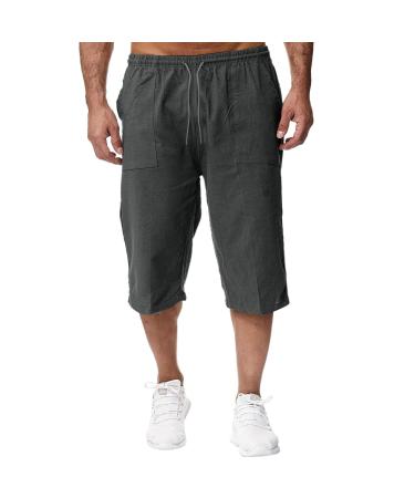 CEWIFO Shipping DE for men light loose 3/4 shorts cord strain elastic waist wide leg casual beach yoga pants pants sweater men's training pants men cotton with zipper A6-gray L