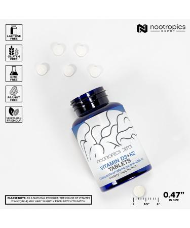 Nootropics Depot Vitamin D3 + K2 with Vitamin C Tablets | 60 Count | Cholecalciferol + Menaquinone-4 (MK-4) | Mood & Bone Health | Healthy Calcium Absorption 1 Count (Pack of 60) - Buy Online on GoSupps.com
