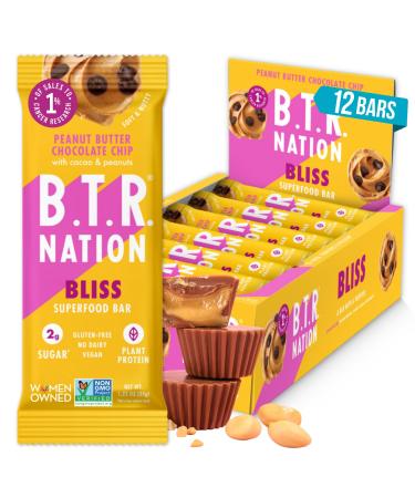 Vegan Keto Superfood Protein Bars by B.T.R. - Low Carb Plant Based Gluten Free |12 Bars| Free of Sugar Alcohols & Boosted with Powerful Superfoods & Adaptogens! (Peanut Butter Chocolate Chip BLISS)