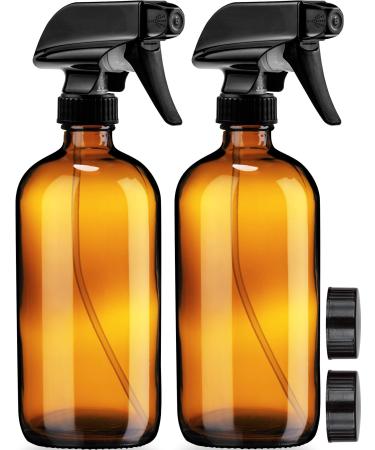 Empty Amber Glass Spray Bottles with Labels - 16oz Bottle for Essential Oils, Gardening, Cleaning Solutions, Pets, Plants , and Hair Misting - Durable Trigger Sprayer with Mist and Stream Option