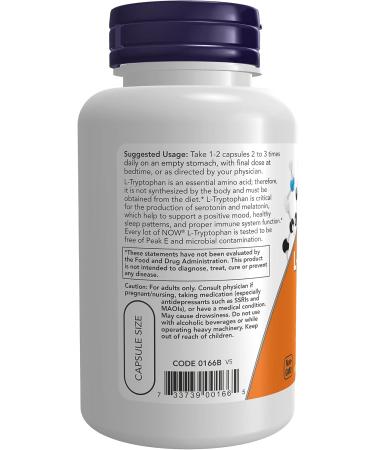 NOW Supplements L-Tryptophan 500mg - Encourages Positive Mood & Relaxation - 60 Veg Capsules - Buy Online on GoSupps.com