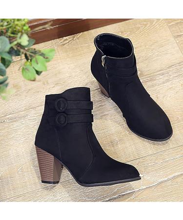 EKOUSN Women's Belt Buckle High Heel Winter Boots - Black, Size 6.5 - Buy Online on GoSupps.com