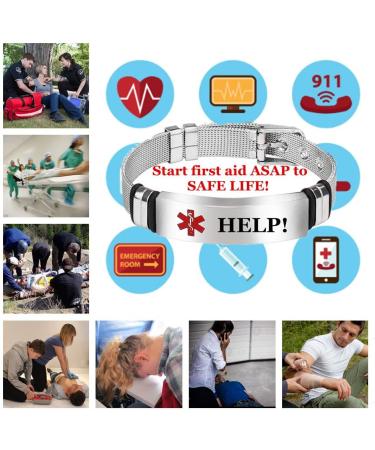 Free Customized Surgical Steel Medical Alert Allergy Bracelet - Adjustable ID Bangle for Emergency Aid | International Shipping Available - Buy Online on GoSupps.com