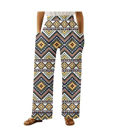Gufesf Women's Casual Cotton Linen Palazzo Pants Wide Leg Long Trousers with Pockets Loose Floral Beach Pants for Women D1-beige Large