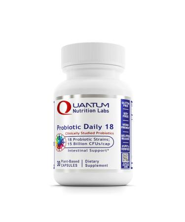 Quantum Nutrition Labs Probiotic Daily 18 - Probiotics for Digestive Health Probiotics for Women and Men with Lactobacillus Acidophilus Reuteri for Healthy Gut Microbiome - 30 Vegetarian Capsules