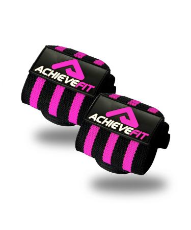 Achieve Fit Weight Lifting Wrist Wraps - Wrist Support for Workout, Crossfit, Weightlifting & Powerlifting - Wrist Brace with Thumb Loops for Men and Women - 18" (Pair) (Regular, Stiff, or Combo) Regular Pink/Black